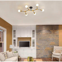 Load image into Gallery viewer, Epinl Modern Sputnik Light Fixture 6-Lights Chandelier Black and Gold Chandelier Metal Semi Flush Mount Ceiling Light for Bedroom Living Room Hallway.E26 Socket