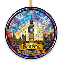 Load image into Gallery viewer, Elegant London Stained Glass Art Style Ornament, Vintage Big Ben Souvenir