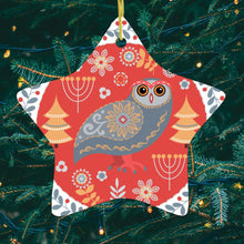 Carregar imagem no visualizador da galeria, Ethnic Folk Owl Christmas Ornament, Scandinavian Vintage Theme