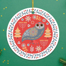 Carregar imagem no visualizador da galeria, Ethnic Folk Owl Christmas Ornament, Scandinavian Vintage Theme