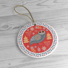 Carregar imagem no visualizador da galeria, Ethnic Folk Owl Christmas Ornament, Scandinavian Vintage Theme