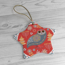 Carregar imagem no visualizador da galeria, Ethnic Folk Owl Christmas Ornament, Scandinavian Vintage Theme