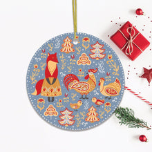 Carregar imagem no visualizador da galeria, Ethnic Fox Maid and Rooster Nature Ornament, Christmas Forest Scandinavian Theme