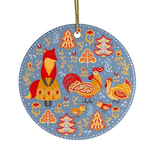 Carregar imagem no visualizador da galeria, Ethnic Fox Maid and Rooster Nature Ornament, Christmas Forest Scandinavian Theme