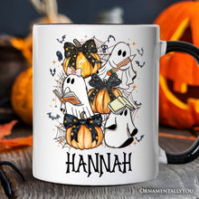 Cargar imagen en el visor de la galería, Cute Ghost Teacher Halloween Personalized Mug, Retro Boo Spooky School Gift with Custom Name