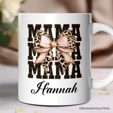 Carregar imagem no visualizador da galeria, Glitter Leopard Mama Personalized Mug, Coquette Bow Glam Gift with Custom Name