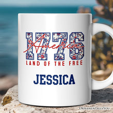 Carregar imagem no visualizador da galeria, Retro America 1776 Floral Personalized Mug, Land of the Free Patriotic Gift with Custom Name