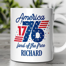 Load image into Gallery viewer, America 1776 Land of the Free Personalized Mug, Vintage 4th of July Gift with Custom Name