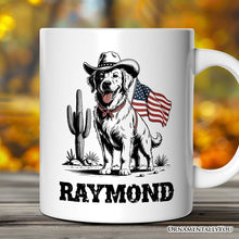 Load image into Gallery viewer, American Cowboy Dog Personalized Mug, Western 4th of July Gift with Custom Name