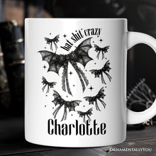 Load image into Gallery viewer, Bat Shit Crazy Coquette Bats Personalized Mug, Funny Halloween Gift with Custom Name