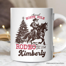 Load image into Gallery viewer, Annual North Pole Rodeo Personalized Mug, Funny Cowboy Santa Christmas Gift with Custom Name