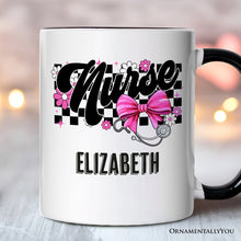 Carregar imagem no visualizador da galeria, Nurse Floral Coquette Pink Bow Personalized Mug, Coquette Medical Worker Gift with Custom Name