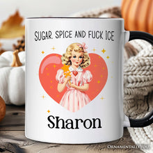 Carregar imagem no visualizador da galeria, Sugar Spice and Fuck Ice Retro Protest Personalized Mug, Vintage Social Justice Gift with Custom Name