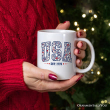 Carregar imagem no visualizador da galeria, Patriotic USA Floral Personalized Mug, 1776 Independence Day Gift with Custom Name