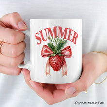 Carregar imagem no visualizador da galeria, Summer Vibes Strawberry Personalized Mug, White, Seasonal Coquette Gift with Custom Name