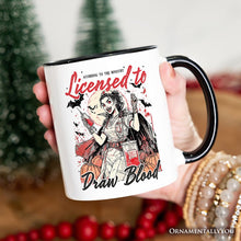 Carregar imagem no visualizador da galeria, Licensed to Draw Blood Halloween Nurse Personalized Mug, Groovy Gift with Custom Name for Spooky Season
