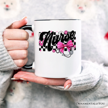 Carregar imagem no visualizador da galeria, Nurse Floral Coquette Pink Bow Personalized Mug, Coquette Medical Worker Gift with Custom Name