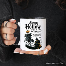 Carregar imagem no visualizador da galeria, Headless Horseman Sleepy Hollow Halloween Personalized Mug, Dead and Breakfast Retro Gift with Custom Name