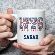 Carregar imagem no visualizador da galeria, Retro America 1776 Floral Personalized Mug, Land of the Free Patriotic Gift with Custom Name