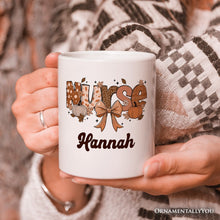 Carregar imagem no visualizador da galeria, Nurse Coquette Autumn Personalized Mug, Cozy Fall Pumpkins Gift with Custom Name