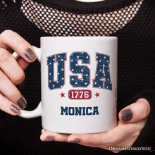 Carregar imagem no visualizador da galeria, USA 1776 Stars Personalized Mug, Bold Patriotic Gift with Custom Name