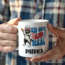 Carregar imagem no visualizador da galeria, Red, White & Feral Raccoon Personalized Mug, Wild Patriot American Gift with Custom Name