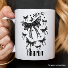 Load image into Gallery viewer, Bat Shit Crazy Coquette Bats Personalized Mug, Funny Halloween Gift with Custom Name