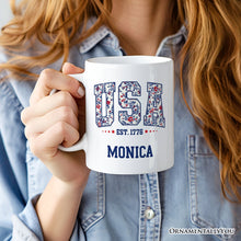 Carregar imagem no visualizador da galeria, Patriotic USA Floral Personalized Mug, 1776 Independence Day Gift with Custom Name