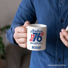 Load image into Gallery viewer, America 1776 Land of the Free Personalized Mug, Vintage 4th of July Gift with Custom Name