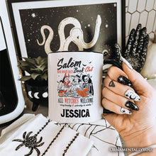 Carregar imagem no visualizador da galeria, Salem Book Club Witches Personalized Mug, Spooky Halloween Reading Girl Gift with Custom Name