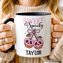 Carregar imagem no visualizador da galeria, Sweet and Spooky Poison Cherries Halloween Personalized Mug, Coquette Skulls Gift with Custom Name