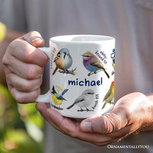 Carregar imagem no visualizador da galeria, Whimsical Bird Tit Personalized Mug, Funny Birdwatcher Gift for Birder With Custom Name