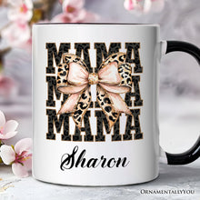 Carregar imagem no visualizador da galeria, Glitter Leopard Mama Personalized Mug, Coquette Bow Glam Gift with Custom Name