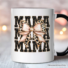 Carregar imagem no visualizador da galeria, Glitter Leopard Mama Personalized Mug, Coquette Bow Glam Gift with Custom Name