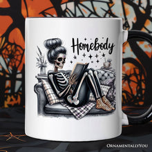 Carregar imagem no visualizador da galeria, Homebody Reading Skeleton Personalized Mug, Funny Lazy Selfcare Gift with Custom Name