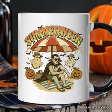 Carregar imagem no visualizador da galeria, Summerween Vampire Dracula Personalized Mug, Retro Halloween Beach Gift with Custom Name for Horror Spooky Summer Season