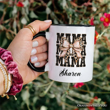 Carregar imagem no visualizador da galeria, Glitter Leopard Mama Personalized Mug, Coquette Bow Glam Gift with Custom Name