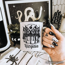 Load image into Gallery viewer, Girls Will Be Girls Personalized Mug, Witchy Halloween Gift with Custom Name for Empowered Women