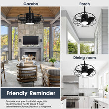 Carregar imagem no visualizador da galeria, 20 Inch Vistula Outdoor DC Motor Black Industrial Hanging Buckle Downrod Ceiling Fan with Light