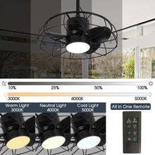 Carregar imagem no visualizador da galeria, 20 Inch Vistula Outdoor DC Motor Black Industrial Hanging Buckle Downrod Ceiling Fan with Light