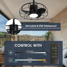 Carregar imagem no visualizador da galeria, 20 Inch Vistula Outdoor DC Motor Black Industrial Hanging Buckle Downrod Ceiling Fan with Light
