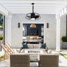Carregar imagem no visualizador da galeria, 20 Inch Vistula Outdoor DC Motor Black Industrial Hanging Buckle Downrod Ceiling Fan with Light