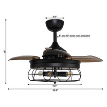 Carregar imagem no visualizador da galeria, 36" Benally Industrial Downrod Mount Ceiling Fan with Lighting and Remote Control