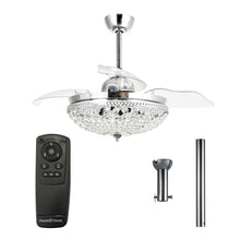 Carregar imagem no visualizador da galeria, 42" Servantes Modern Downrod Mount Crystal Ceiling Fan with Lighting and Remote Control
