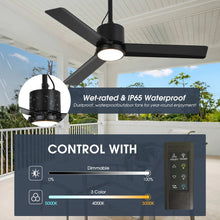 Carregar imagem no visualizador da galeria, 42 Inch Rhine Indoor/Wet Outdoor IP65 Black Anywhere Waterproof Ceiling Fan with LED Light and Convenient Hanging Hook
