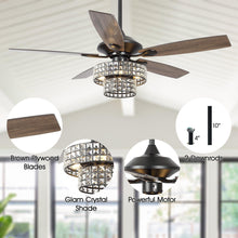 Carregar imagem no visualizador da galeria, 52" Howell Modern Downrod Mount Reversible Crystal Ceiling Fan with Lighting and Remote Control