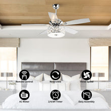 Carregar imagem no visualizador da galeria, 52" Tibuh Modern Downrod Mount Reversible Crystal Ceiling Fan with Lighting and Remote Control