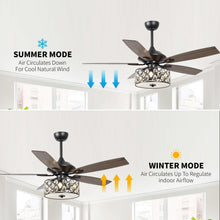 Carregar imagem no visualizador da galeria, 52" Tibuh Modern Downrod Mount Reversible Crystal Ceiling Fan with Lighting and Remote Control