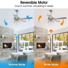 Carregar imagem no visualizador da galeria, 52" Kerala Modern Chrome Downrod Mount Reversible Crystal Ceiling Fan with Lighting and Remote Control