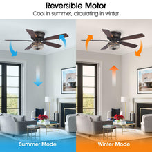 Carregar imagem no visualizador da galeria, 48" Modern Flush Mount Reversible Crytsal Ceiling Fan with Lighting and Remote Control